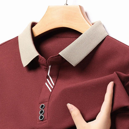 New Men's Business Casual Long Sleeved Shirt Solid Color Polo Shirt Fashionable Breathable Comfortable Versatile Top