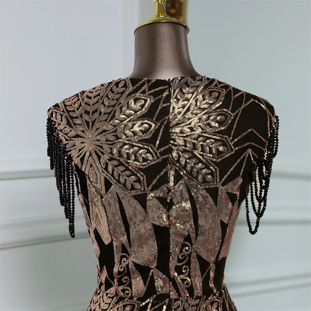 Homecoming Dresses: Long Party Dresses for wedding black and gold sequins Prom Dress
