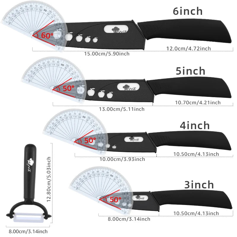 Ceramic Knives Set 3 4 5 6 inch Kitchen Chef Knife with Peeler Utility Paring Slicer