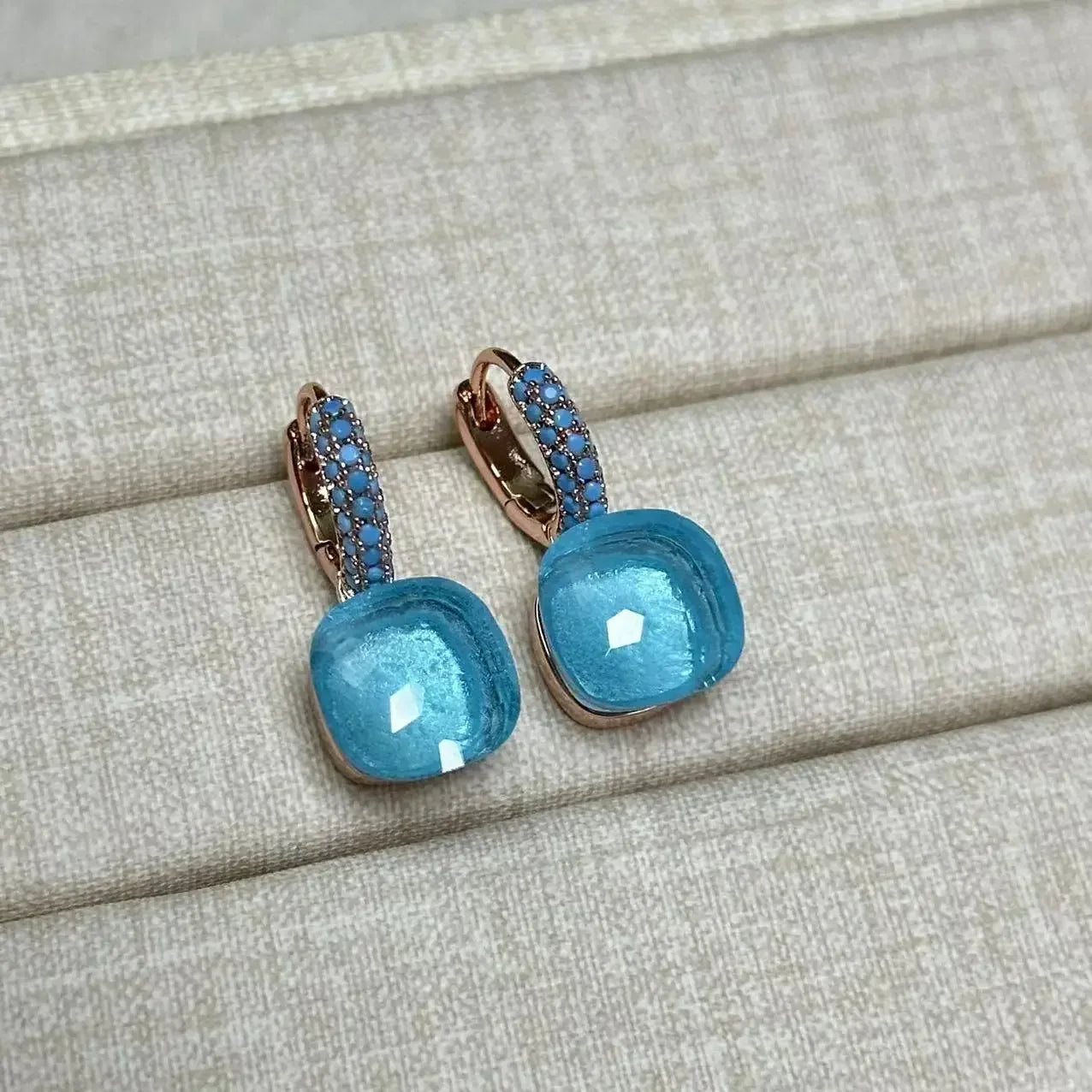 10.6mm Nudo Earrings Inlay Turquoise Zircon For Women Blue Topaz Drop Candy Square Crystal Earring Fashion Jewelry Gift