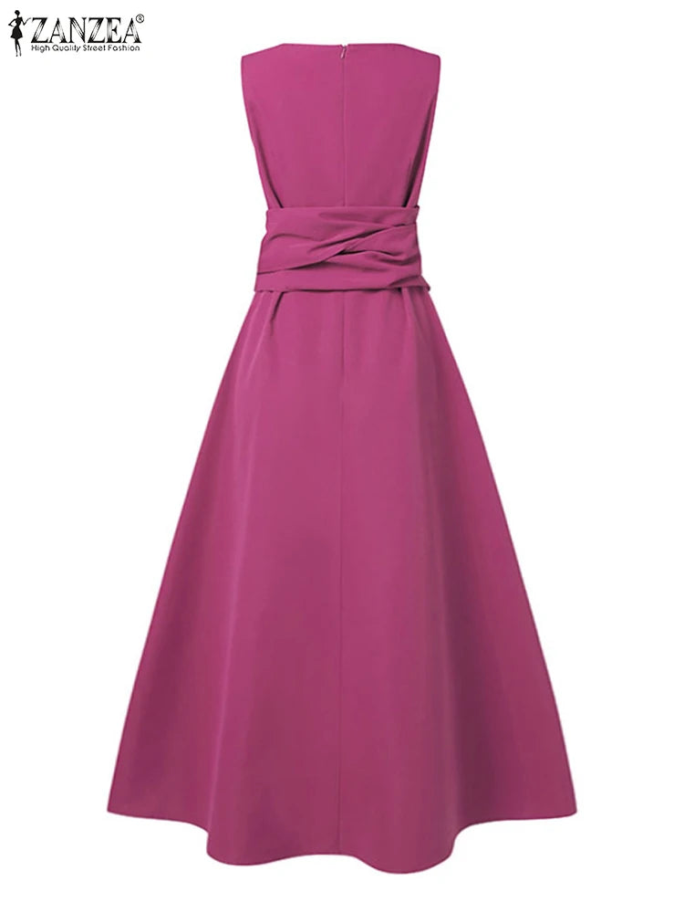 Formal attire Dresses: Women Belted Long Dress Cocktail Party Elegant Sleeveless