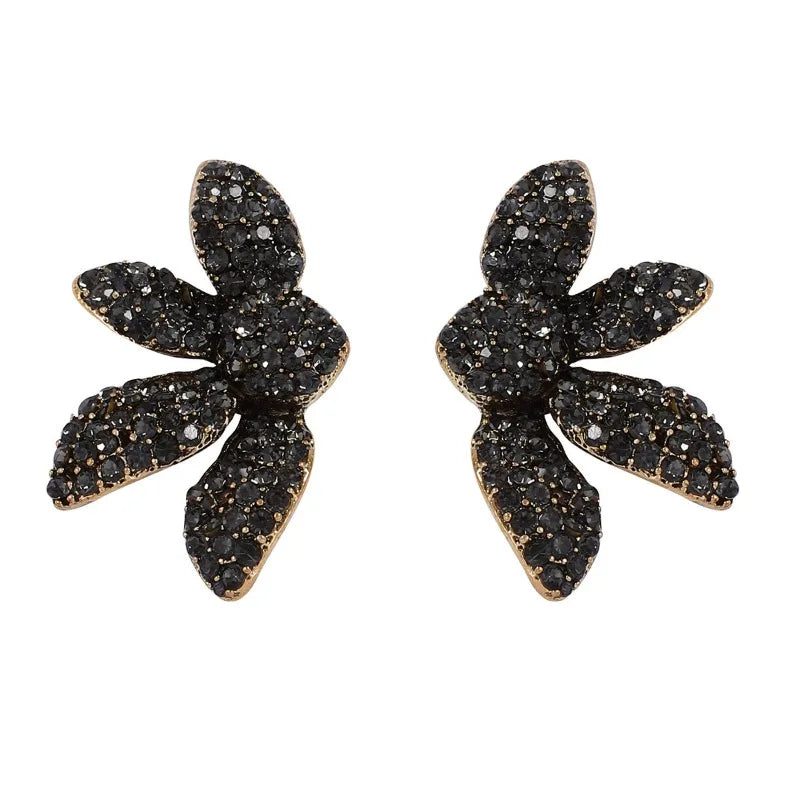 ZAA Vintage Gothic Black Rhinestone Flower Earrings for Women Fashion Holiday Party Jewelry Gifts New