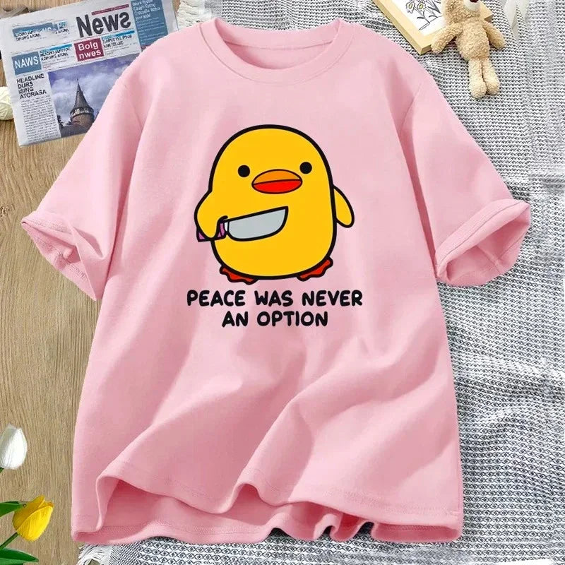 Peace Was Never An Option Cute Animal Tshirt Funny Goose Graphic T Shirts Summer Casual Short Sleeve Tops Women Clothing