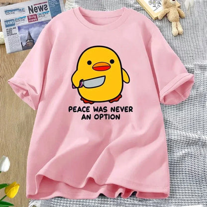 Peace Was Never An Option Cute Animal Tshirt Funny Goose Graphic T Shirts Summer Casual Short Sleeve Tops Women Clothing