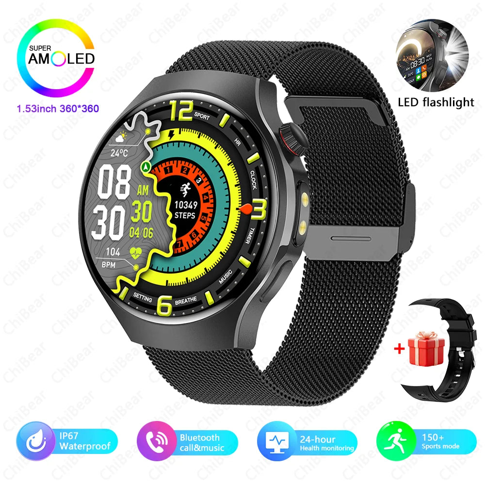 New Smart Watch Men Full Touch Screen Compass Bluetooth Call Flashlight Sports Activity Fitness Heart Rate Waterproof Smartwatch