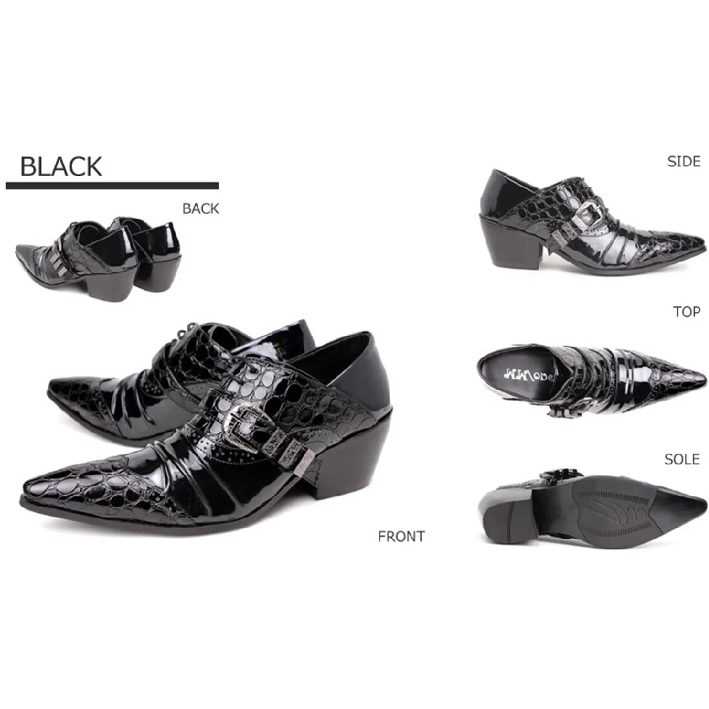 Black Leather Men Pointed Toe Dress Shoes Lace Up Oxford Shoes For Wedding Business Heels High Formal Office Fashion 39-46 Brand