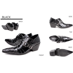 Black Leather Men Pointed Toe Dress Shoes Lace Up Oxford Shoes