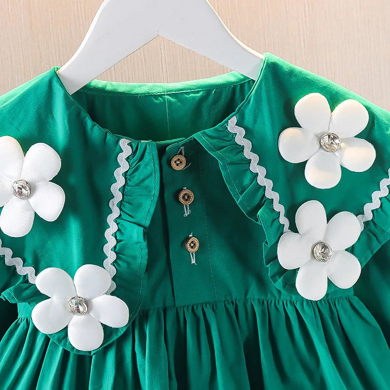 Children's Korean version Dress Spring and Autumn Fashion Girl's Pure Cotton Flower