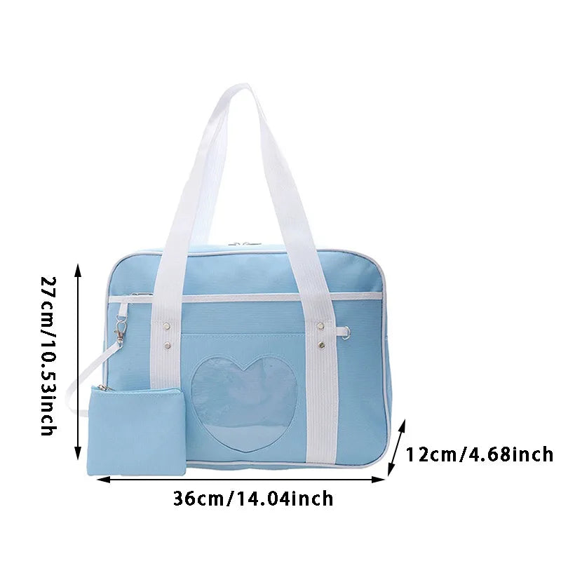 Japanese Lolita Heart JK School Uniform Bags Fashion Women Oxford  Women Student PU Handbag Cosplay Anime Shoulder Bag