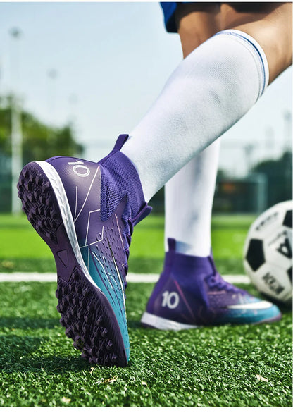 Mens Soccer Cleats High Ankle Football Shoes Long Spikes Outdoor Soccer
