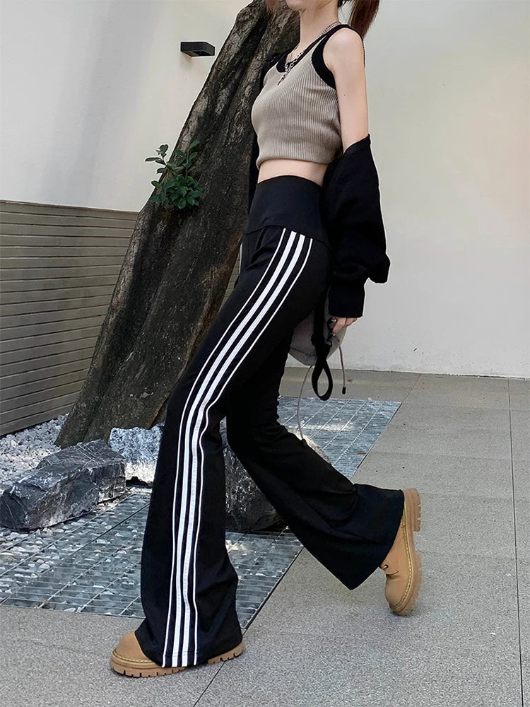 Women Sweatpants Baggy Casual Side Stripe Pants Sports Slim Elastic