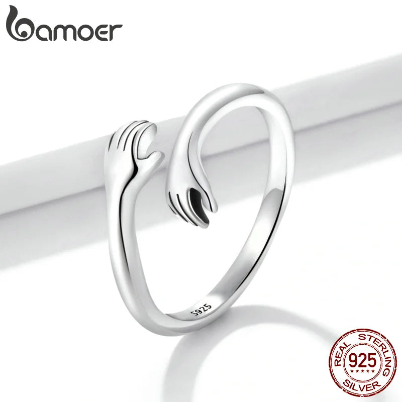 Silver Hug Warmth and Love Hand Adjustable Ring for Women Party Jewelry