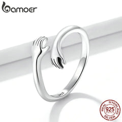 Silver Hug Warmth and Love Hand Adjustable Ring for Women Party Jewelry