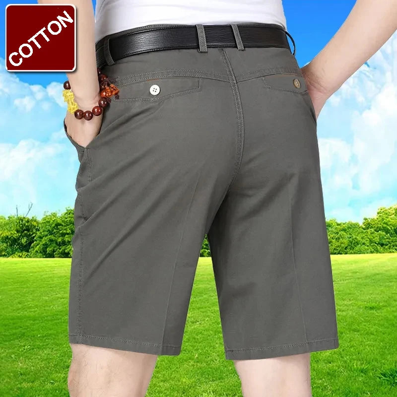 Classic Cotton Board Shorts Knee Length Comfortable Bermuda Shorts Outdoor Beach Shorts Black Khaki