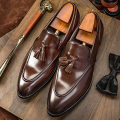 British Style Gentlemen Party Wedding Tassel Loafers Formal Shoes Genuine Leather