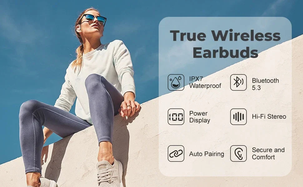 Sport Bluetooth 5.3 Earphones Earhook Headphones IPX7 Waterproof Wireless Earbuds 75 Hrs with LED Power Display Physical buttons