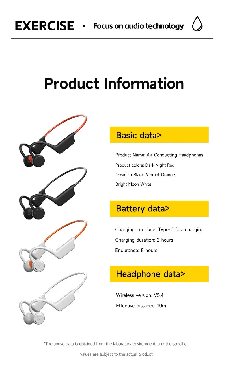 Bone Conduction Headset Wireless Swimming Sports Headphone IPX8 Bluetooth 5.4 With Mic Waterproof Exercise Fitness