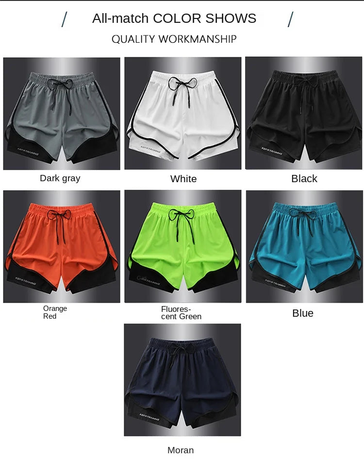 Fake two pieces of summer sports shorts, men's and women's quick drying three point running training itness lining American b