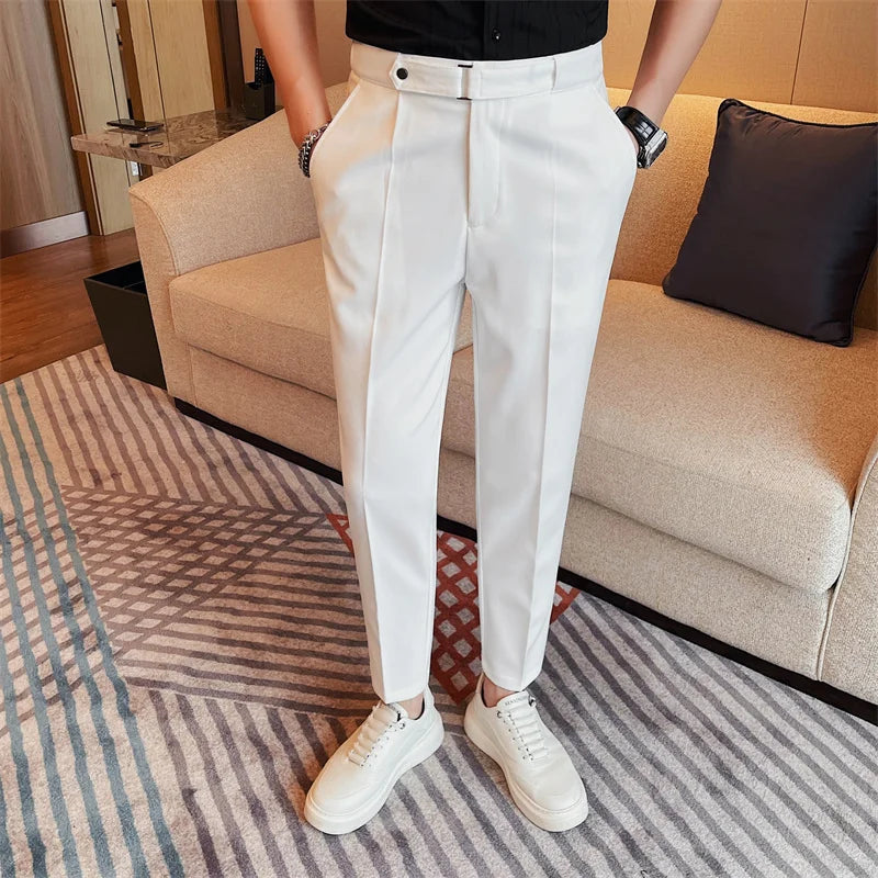 2024 Summer Fashion Belt Design Suit Pant High-waist Solid Color Business Slim Fit