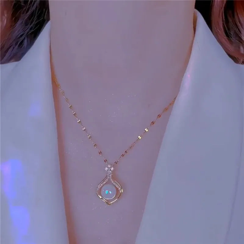 Korean Fashion Sweet Heart Shaped Necklace For Women Crystal Zircon Pendant Clavicle Chain Elegant Romantic Party Gift Jewelry