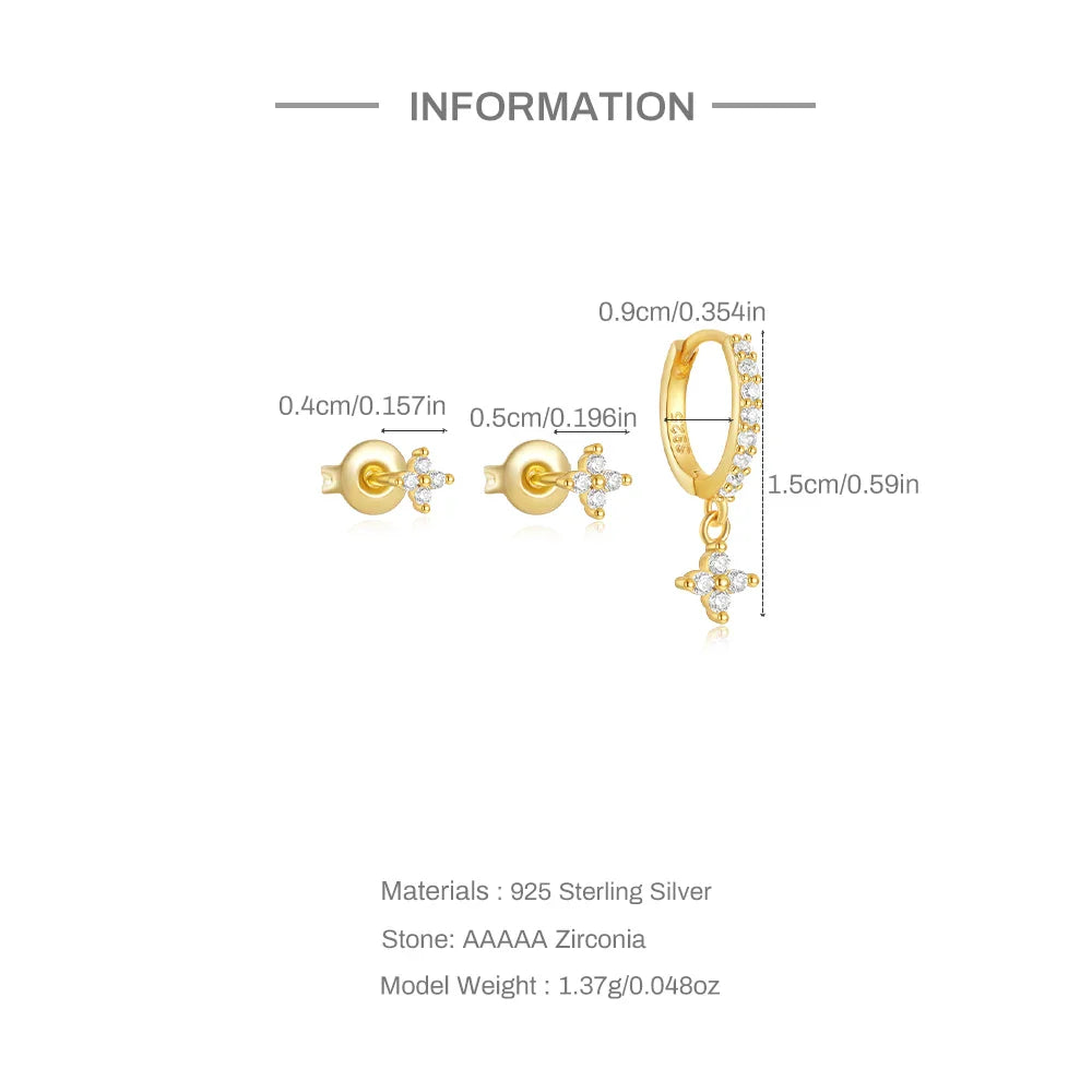 CANNER Set Double Layer Smooth Classic Hoop Earrings For Women 925 Sterling Silver Ins Flower Color Zircon Earrings Fine Jewelry
