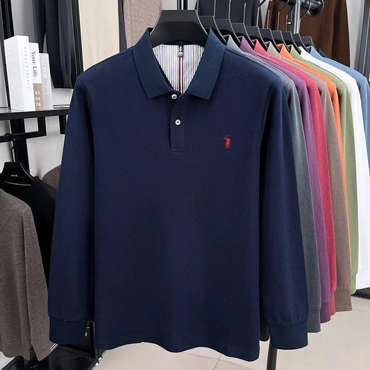 100% pure cotton autumn and winter men's fashion sports brand embroidered pony long sleeved POLO shirt business casual T-shirt