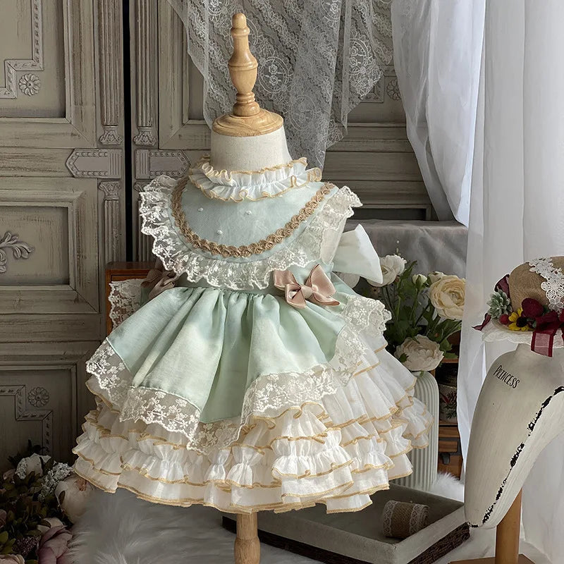 Girl's Princess Lolita Dress 2025 New Sweet Bow Embroidered Puffy Dress Carnival Eid al Fitr Birthday Performance Clothing