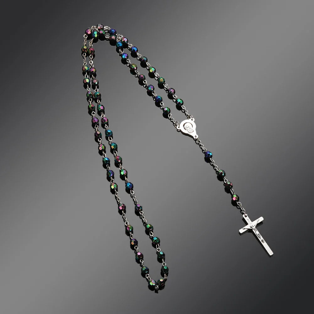 Fashion Vintage Cross Necklace Rosary Beads Chain Jesus Crucifix Virgin Mary Pendant Chain Jewelry Necklace