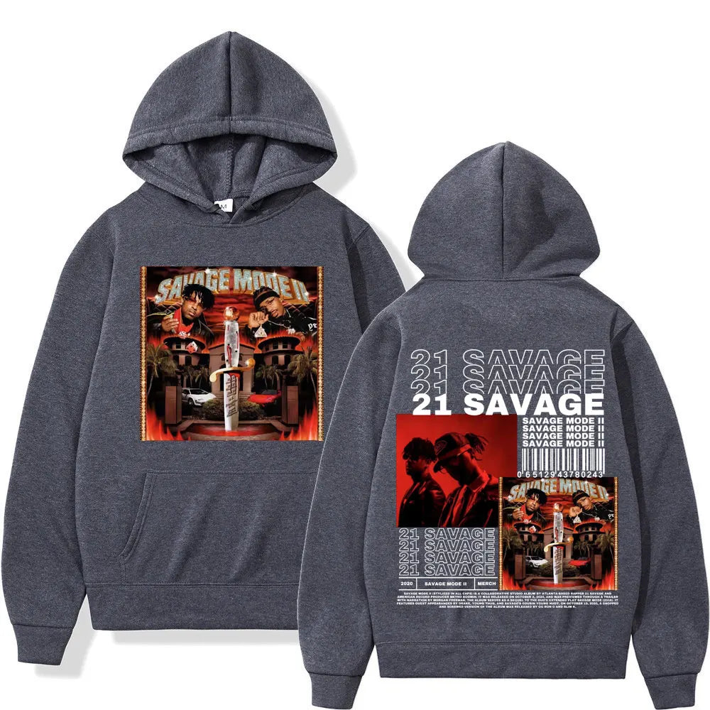Rapper 21 Savage Music Album Double Sided Graphic Hoodie High Street Fashion