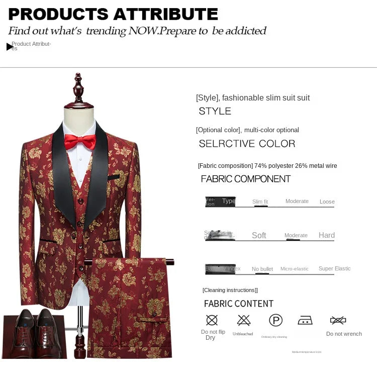 Tuxedo for Mens: Business Men's Blazers Trousers Groom Wedding Dress Banquet