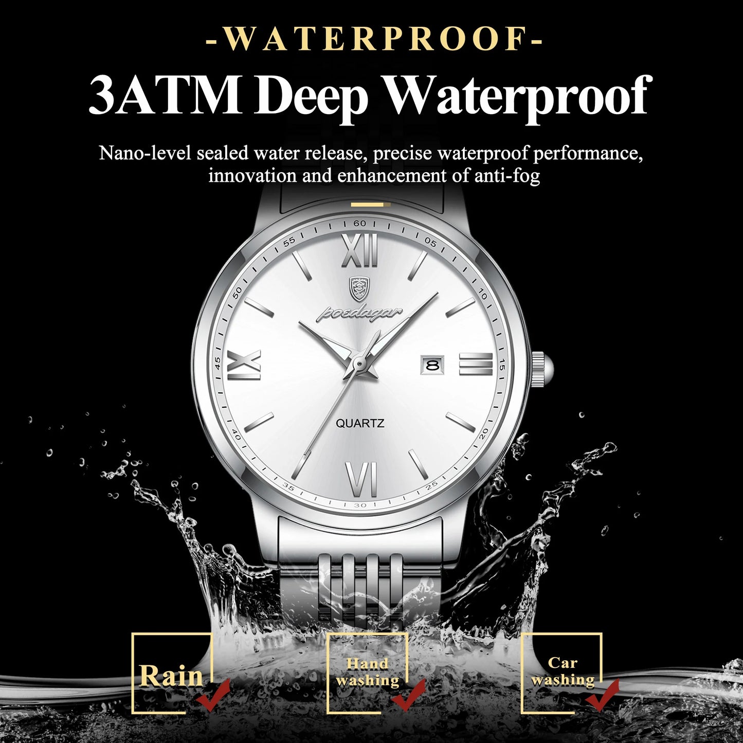 POEDAGAR Original Fashion Watch For Woman Waterproof Luminous Date Ladies Watch Stainless Steel Quartz Business Women's Watches