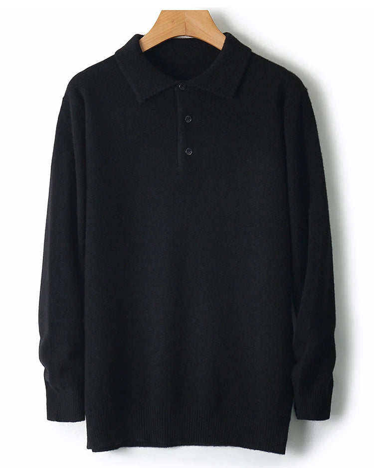 Merino Wool Hot Cardigans Men Lapel Pullover Long Sleeve POLO Neck Sweaters