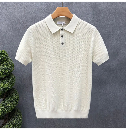 Turn Collar Knit Polo Shirt Short Sleeve Mens Sweater Top