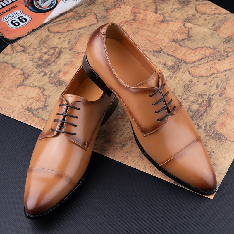 New Arrival Mens Leather Shoes Lace-up Handmade Leather Wedding Party Office Formal Shoes Oxford Derby Stylish Business Elegant