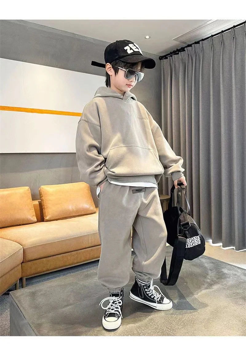 Autumn Boys Tracksuit Sets Teen Cotton Hooded Alphabet Workout Sweatshirt+Sweatpant 2Pcs Suits Spring Kids Sport Casual Outfits