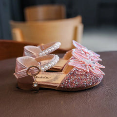 Summer Kids Girls Sandals Fashion Sequins Rhinestone Bow Girls Princess Shoes