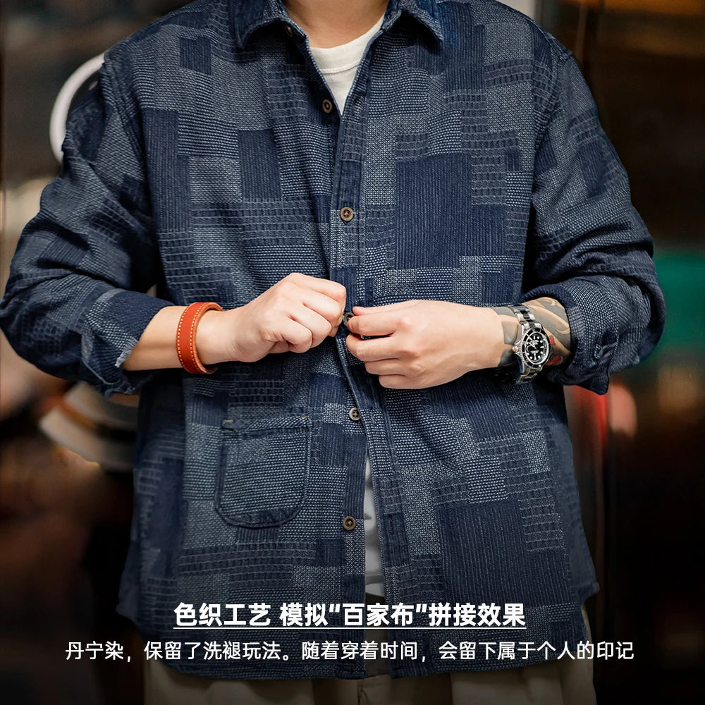 Maden Japanese Retro Boro Denim Shirts for Men