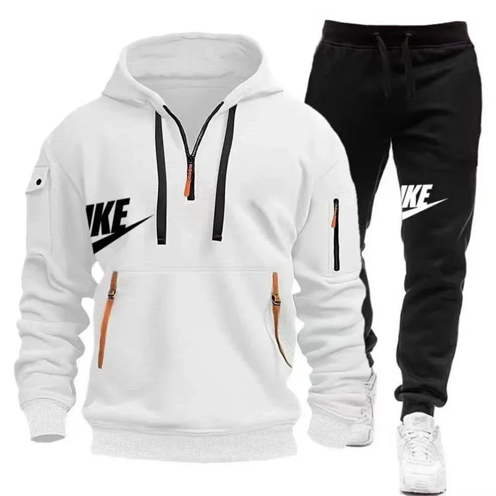 2025 New men's autumn and winter suit zipper hoodie + trousers suit casual men's sportswear warm suit