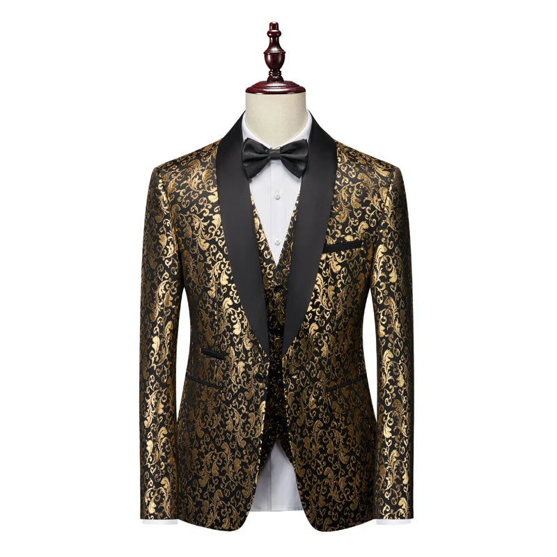 (Blazer+Pants+Vest ) Wedding Suits for Men Formal Three Piece Groom Jacket Set Printing Slim Fit Outfit de Chaqueta Tuxedo 5XL-M