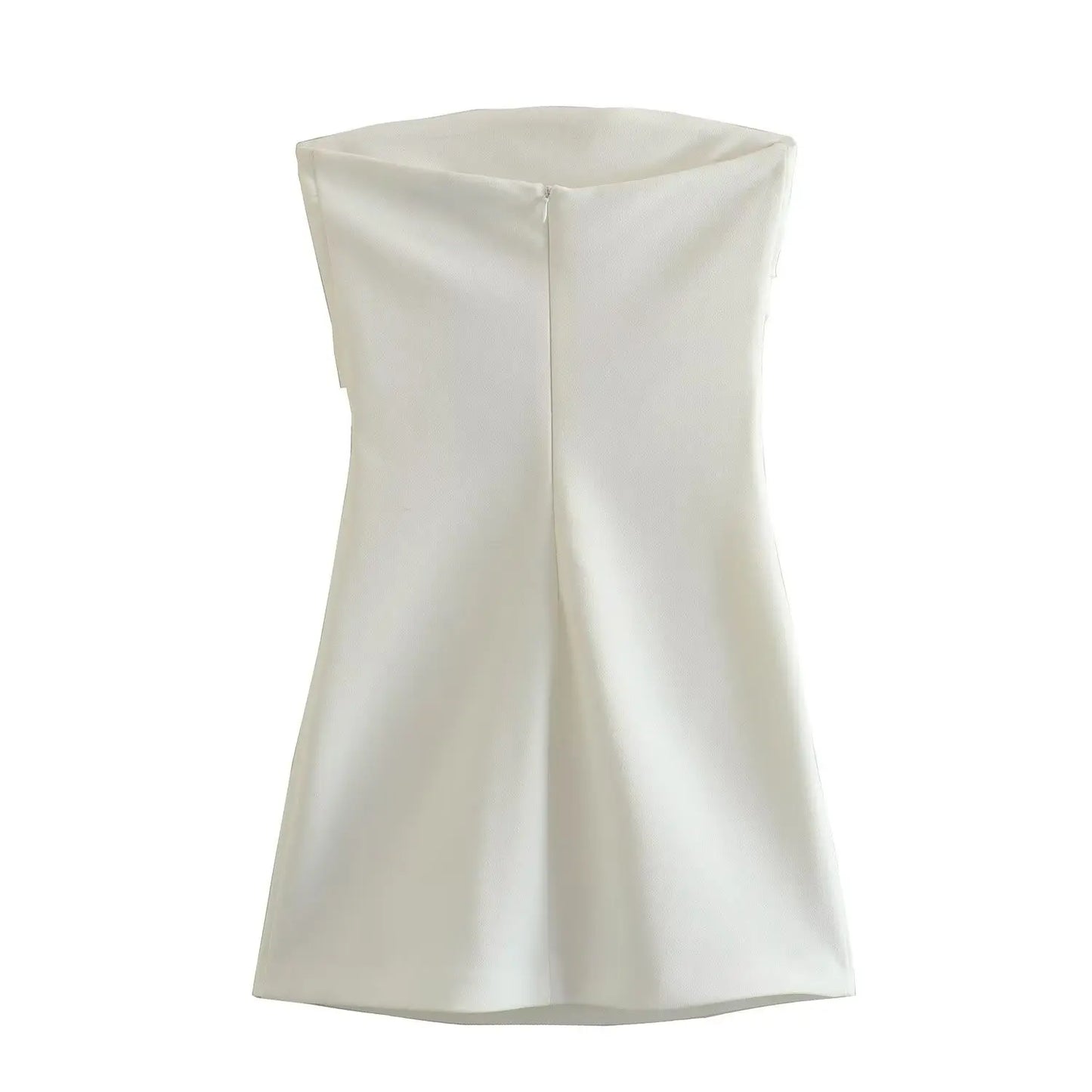 Evening Dresses: Women Fashion Back Zipper Solid Color Pleated Strapless Mini Dress