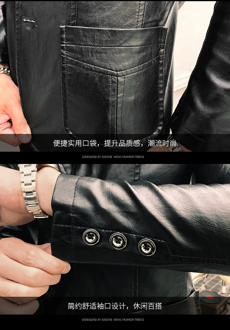 Mens Leather Jacket and Coats Spring and Autumn Men Business Casual