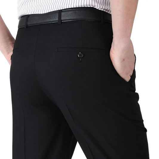 Men Business Thin Silk Pants 29-56 Male Big Size Formal Classic Black Breathable