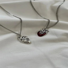 red heart necklace gothic y2k grunge jewelry dainty silver color tone bloody