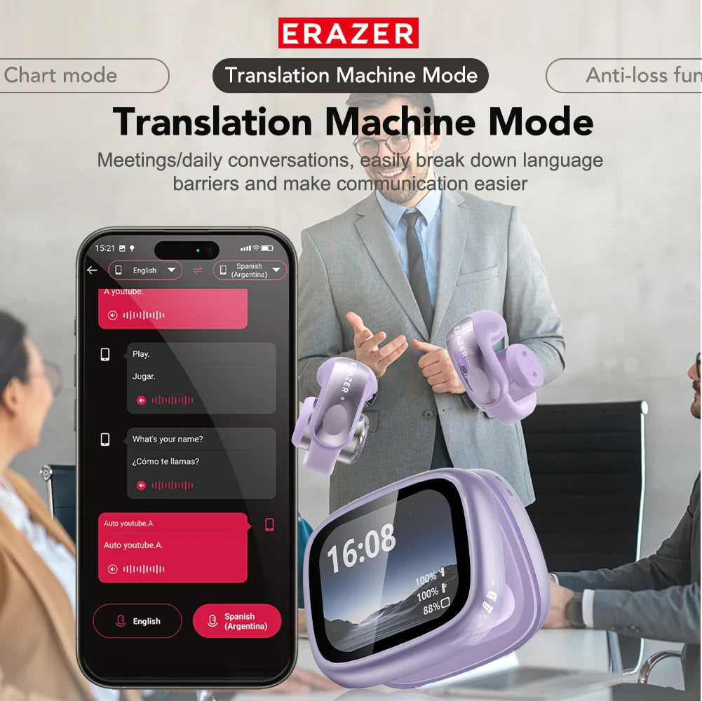 Translator ERAZER XF28 Bluetooth V6.0 Open-ear True Wireless EarbudsTranslation Earphones Office Travel,ASMR Headset APP