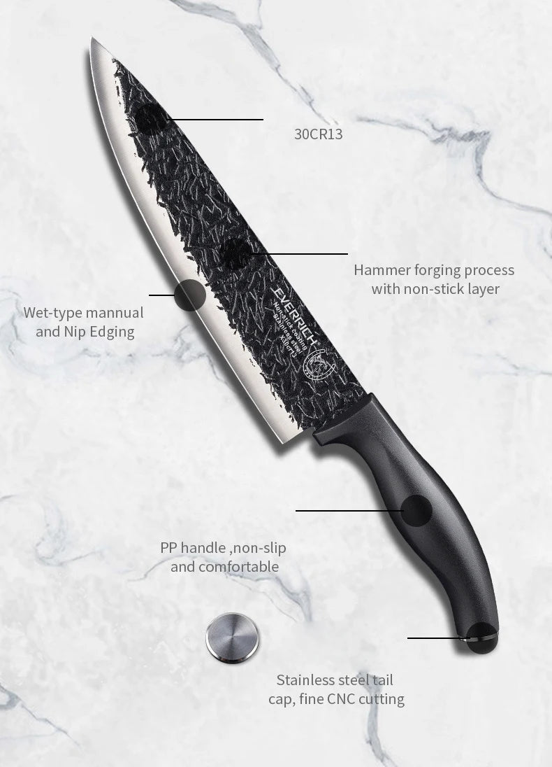 Hammer Pattern Kitchen Knives Set Stainless Steel Chef Knife Non-stick Slicing Sharp