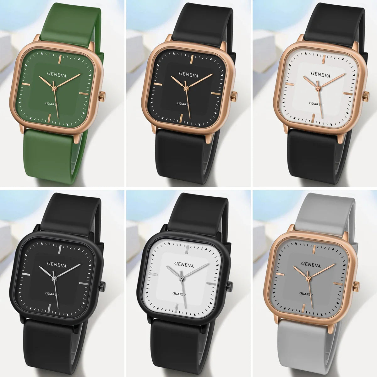 Fashion Women's Casual Elegant Simple Square Quartz Silicone Watch Gift for Men and Women