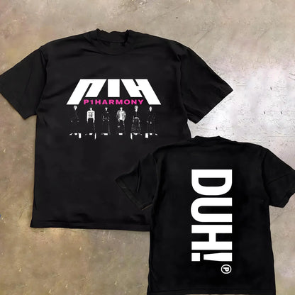 Summer Men P1Harmony 2025 DUH Same T-shirt Kpop Print Summer Short Sleeve Tee for Fans Men Women Clothing Streetwear T Shirts
