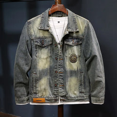 Fashion Nostalgic Denim Jacket Men's Retro Classic Wings Sequin Design Trendy Jacket