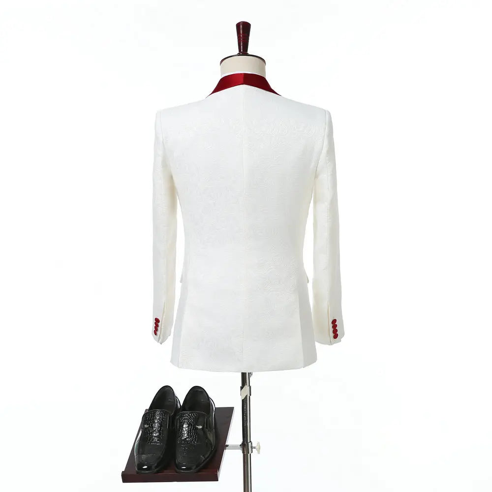Tuxedo for Mens: Formal Men Suit White Printed Terno Slim Groom Tuxedo Double
