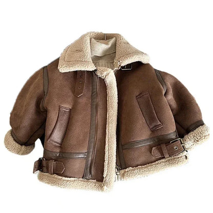 Children Velvet Warm Jackets Fashion Baby Kids Fleece Outwear Korean Boys Girls Zipper Thickness Suede Coat 2023 Winter